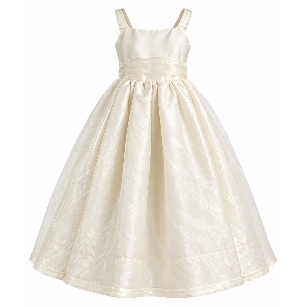 Girls Ivory Sleeveless Organza Formal Flower Girl Dress Ankle Length Size 4-6